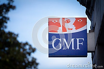GMF logo in front of their local agency in Bordeaux. Editorial Stock Photo