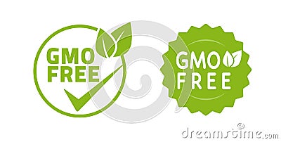 Gmo free icon vector seal green stamp graphic for food product label sticker, idea of organic natural healthy eco meal badge Vector Illustration