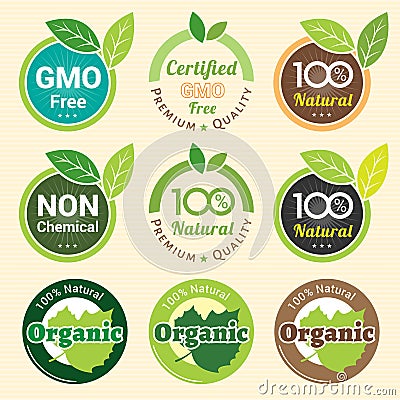 GMO Free Non GMO and organic guarantee tag label emblem sticker Vector Illustration