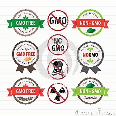 GMO Free stamps and labels set Vector Illustration