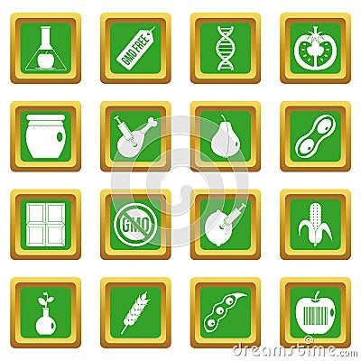 GMO icons set green Vector Illustration