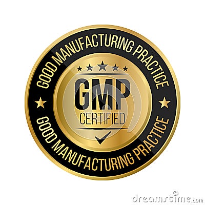 GMP Certified Badge, Good Manufacturing Practice Certified Stamp, GMP Approved Label, Packaging Design Elements, Supplement, GMP Vector Illustration