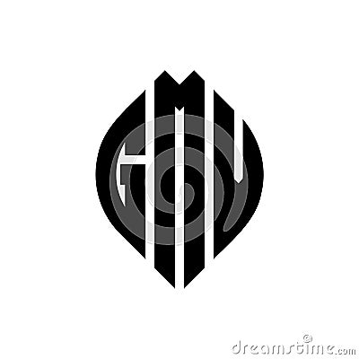 GMV circle letter logo design with circle and ellipse shape. GMV ellipse letters with typographic style. The three initials form a Vector Illustration