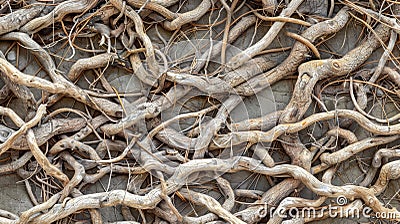 The gnarled roots form a seemingly imtrable barrier with layers of intertwined and overlapping roots creating an Stock Photo
