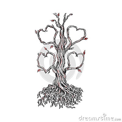 Gnarly Oak Tree Heart Tattoo Cartoon Illustration
