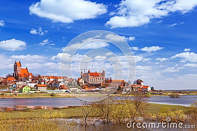 Gniew town with teutonic castle at Wierzyca river Stock Photo