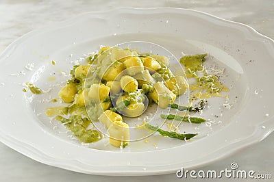 Gnocchi with asparagus, fresh italian pasta Stock Photo