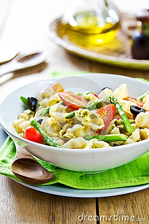 Gnocchi with Asparagus salad in Pesto dressing Stock Photo