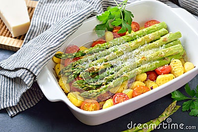 Gnocchi with green asparagus Stock Photo