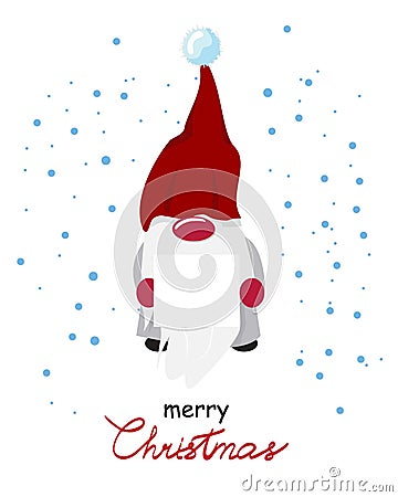 Gnome with a blank card to write the names for Christmas wishes. Vector Illustration