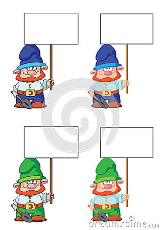 Gnome with blank sign Vector Illustration