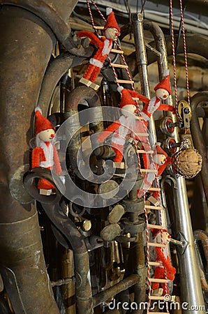 Gnome den in musical instruments. Stock Photo