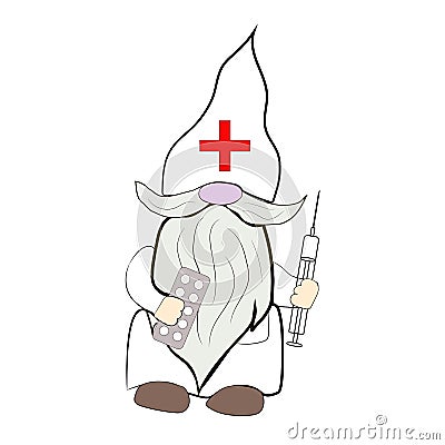 Gnome in doctor's clothes - vector illustration on a white background Vector Illustration