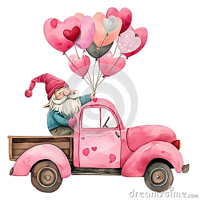 Gnome holding bunch of air balloons. Stock Photo