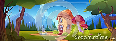 Gnome mushroom house on forest glade Vector Illustration