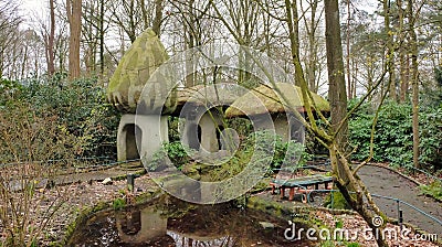 Gnome mushroom house in forest in themepark efteling Editorial Stock Photo