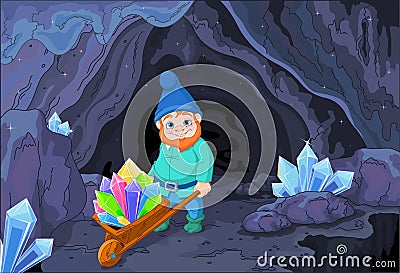 Gnome with Quartz Crystals Vector Illustration