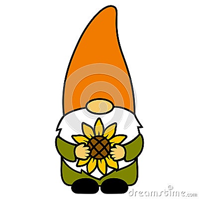 Gnome with a sunflower. Fall character. Thanksgiving Day. Vector illustration. Flat style Vector Illustration