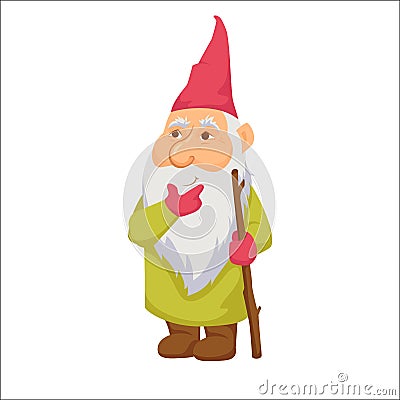 Gnomes. Thoughtful dwarf. Vector Illustration