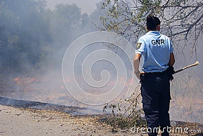 GNR Police in Portugal fighting against the fire Editorial Stock Photo