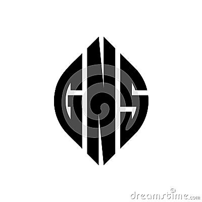 GNS circle letter logo design with circle and ellipse shape. GNS ellipse letters with typographic style. The three initials form a Vector Illustration