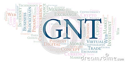 GNT or Golem cryptocurrency coin word cloud. Stock Photo