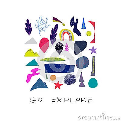 Go explore cutout collage nature Space Star card Stock Photo