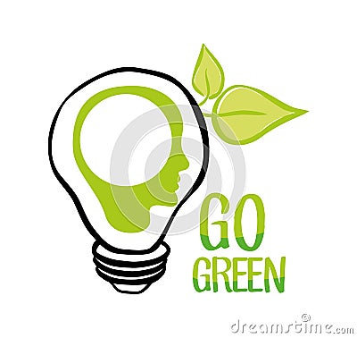 Go green bulb human head ecology Vector Illustration