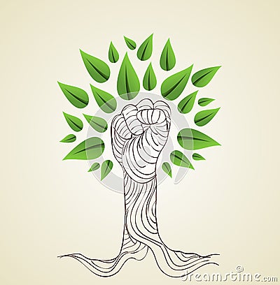 Go Green hand concept tree Vector Illustration