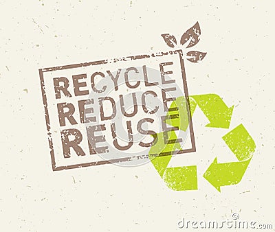 Go Green Recycle Reduce Reuse. Sustainable Eco Vector Concept on Recycled Paper Background. Vector Illustration