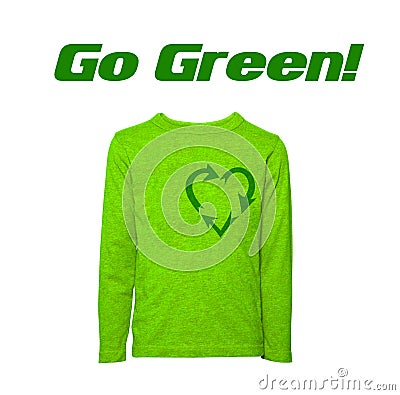 Go green recycling sign heart shaped sweater isolated Stock Photo