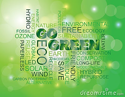 Go Green Word Cloud Green Background Vector Illustration