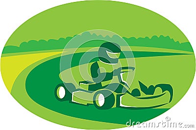 Go Kart Racing Oval Retro Vector Illustration