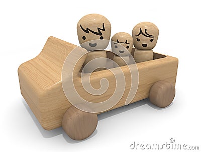 Go out by car. A happy family. Children, father and mother. 3D rendering Stock Photo
