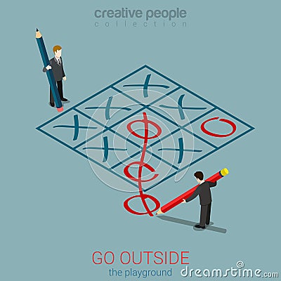 Go outside playground plan rules business tic tac toe isometric Vector Illustration