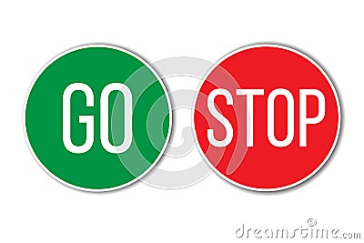 GO and STOP red green left right word text on buttons similar to traffic signs in empty white background with shadow Vector Illustration