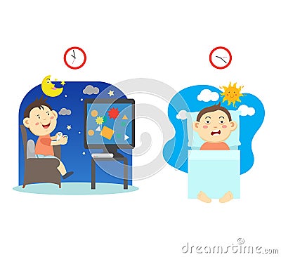 Go to bed late and have poor sleep, illustration. Vector Illustration
