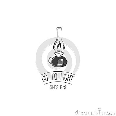 Go to Light. Retro Kerosene lamp. Vintage paraffin lamp. Doodle style. Isolated on white. Vector Illustration