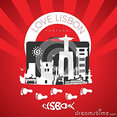 Go to Lisbon. Travel Lisbon Travel Monuments in Lisbon. Lets Go Cartoon Illustration