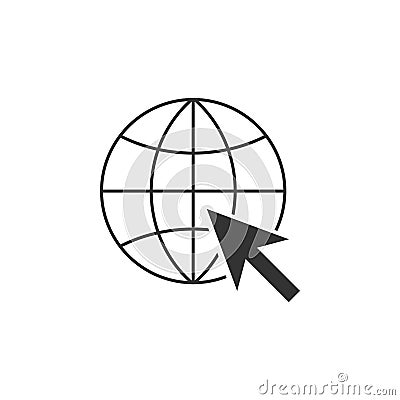 Go To Web icon isolated. Globe and cursor. Website pictogram. World wide web symbol. Flat design Vector Illustration