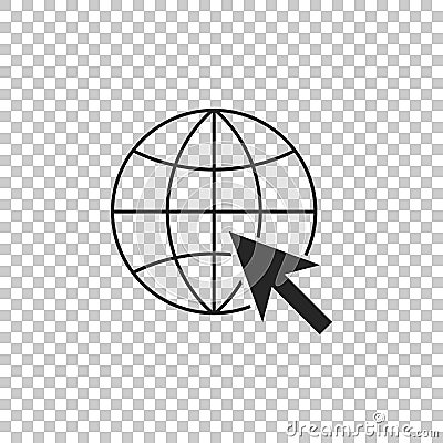 Go To Web icon isolated on transparent background. Globe and cursor. Website pictogram. World wide web symbol Vector Illustration