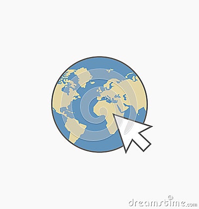 Go to web internet icon / sign in flat style isolated. Earth globe symbol for your web site, logo, app, UI design. Vector Vector Illustration