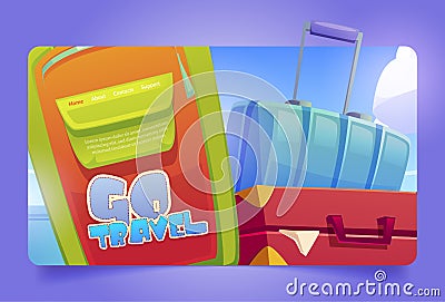 Go travel cartoon landing page with baggage bags Vector Illustration