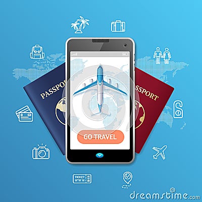 Go Travel Mobile Ticket Booking Concept. Vector Vector Illustration