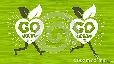 Go vegan healthy ecology emblem logo design lettering fresh green leaves concept icon label sticker design. Vector Illustration