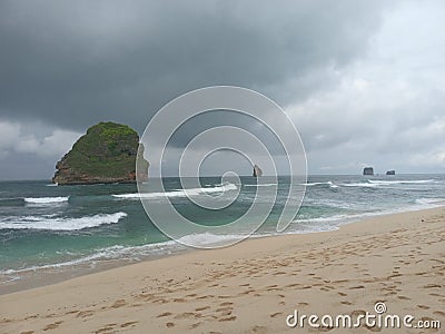 Goa Cina Beach on Malang EastJava, My Vacation Stock Photo