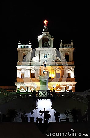 Goa city church at night lighting Stock Photo