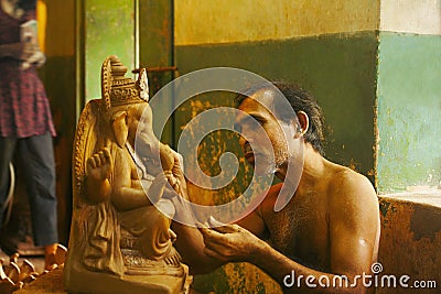 GOA, INDIA, January 2000, An artisan creating a Ganesh idol during Ganesh Festival. Editorial Stock Photo