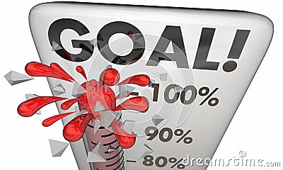 Goal Achieved 100 Percent Results Met Thermometer Stock Photo