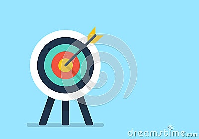 goal business with arrow center target. business strategy concept for success. bullseye shooting dartboard. achieve aim complete. Vector Illustration